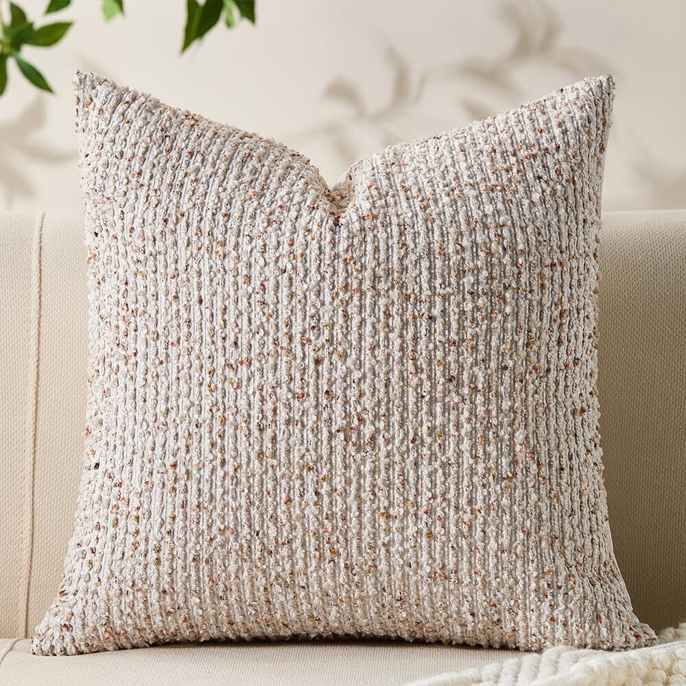 2458 Decorative Couch Throw Pillow Covers 24x24 Beige Striped Soft Wool